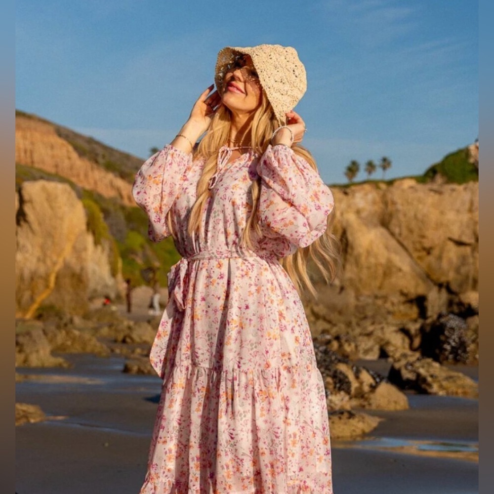 Ivy City Co Imogen maxi dress in blush floral long sleeve dress plus size 3X - Picture 2 of 11